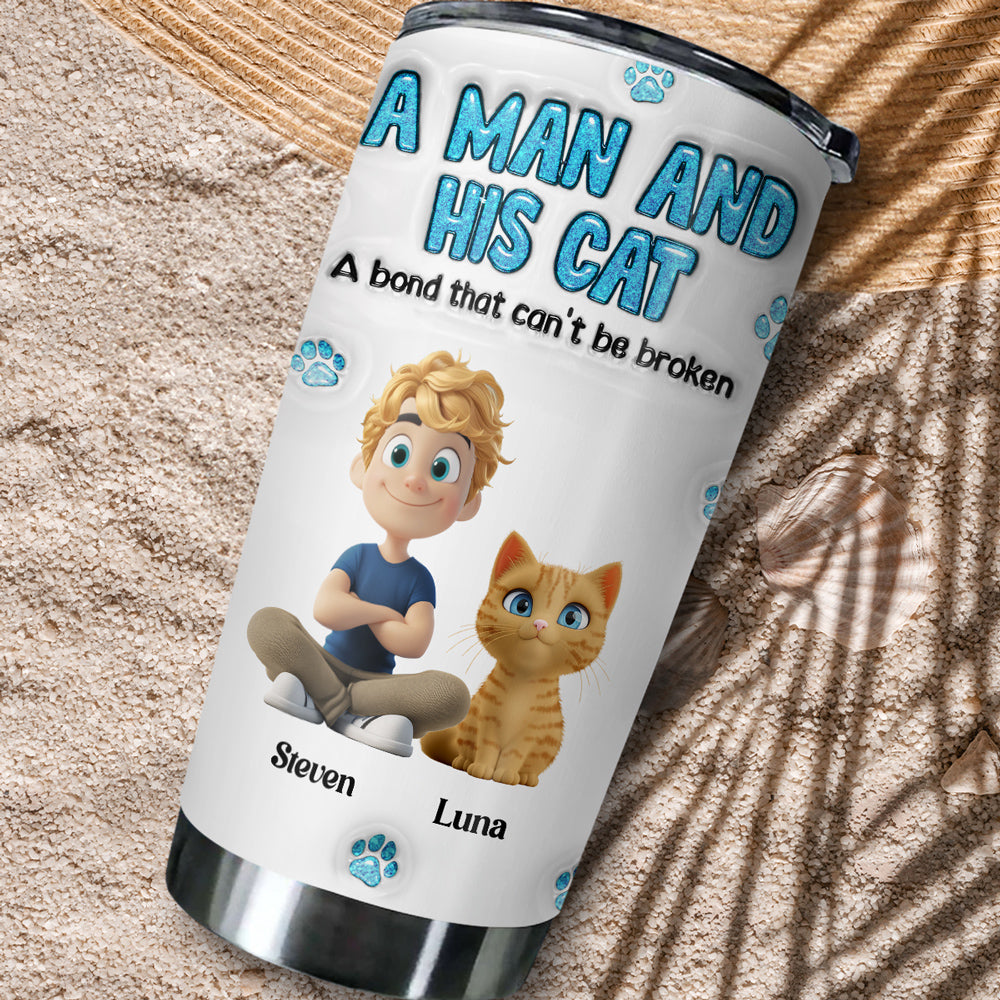 A Man And His Cat - Personalized Custom 3D Inflated Effect 20oz Stainless Steel Tumbler for Long - Lasting Temperature Retention