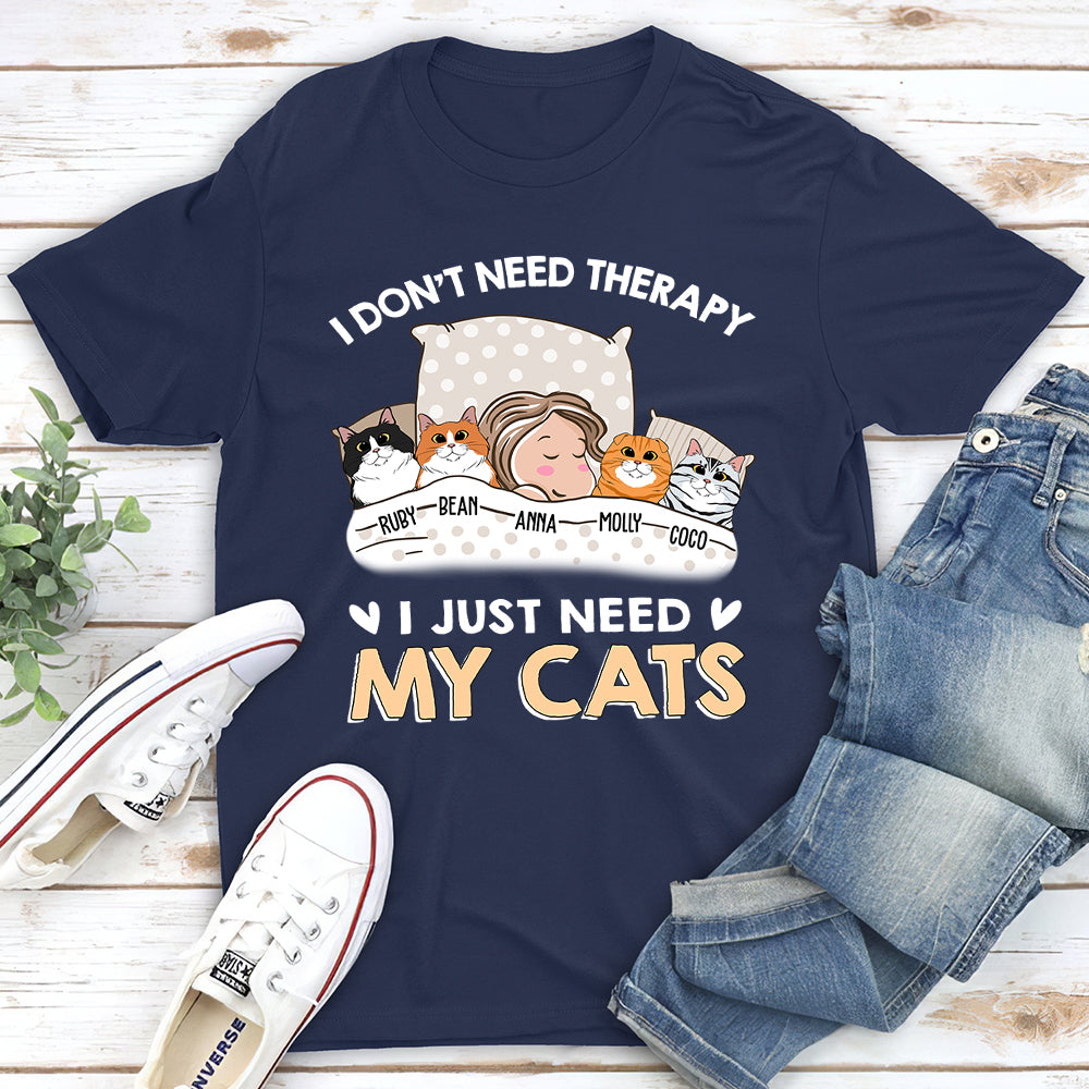 Cats Are My Therapy - Personalized Custom Unisex Cotton Blend T-shirt for Pet Lovers