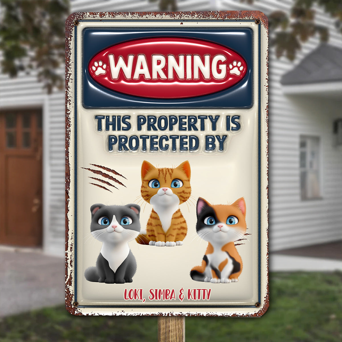 Ver Cat Protected Personalized Custom 3D Inflated Effect Heavy Gauge Aluminum Metal Sign for Home and Office Decor