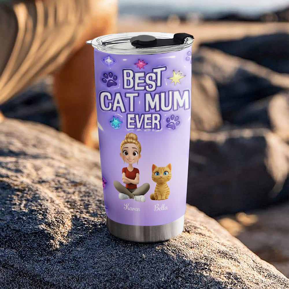 Cat Mom Power - Exclusive Personalized Custom 3D Inflated Effect 20oz Stainless Steel Tumbler