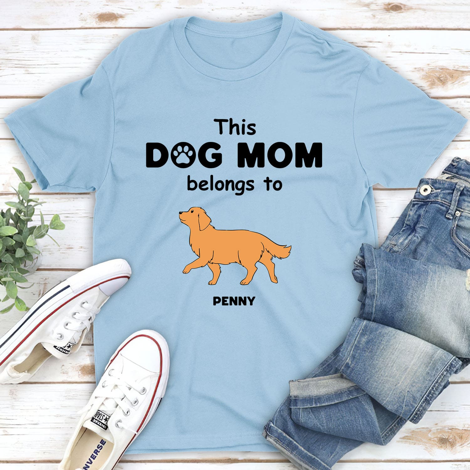 Dog Mom Belongs To - Personalized Custom Unisex 5.3 oz Heavy Cotton T-shirt for Pet Lovers