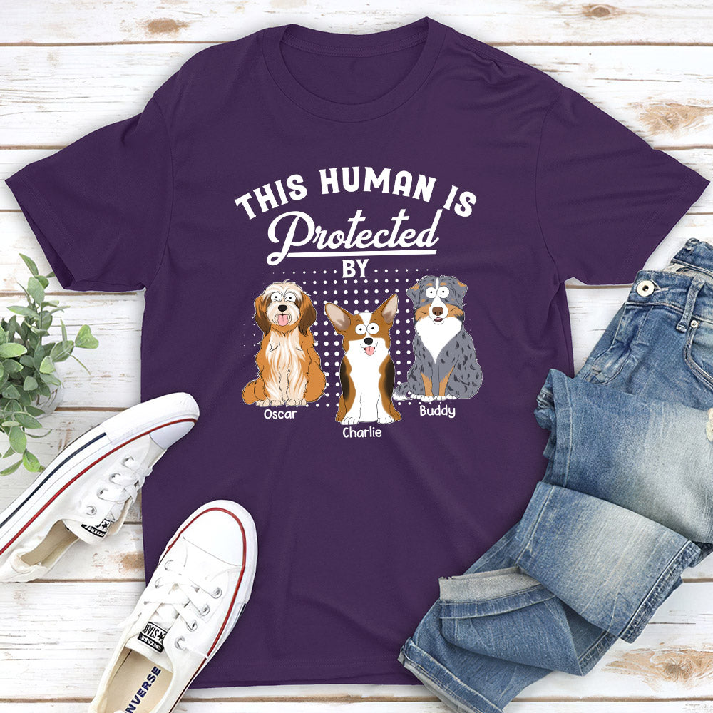 Protected By My Dogs - Exclusive Personalized Custom Unisex 5.3 oz T-shirt for Pet Lovers