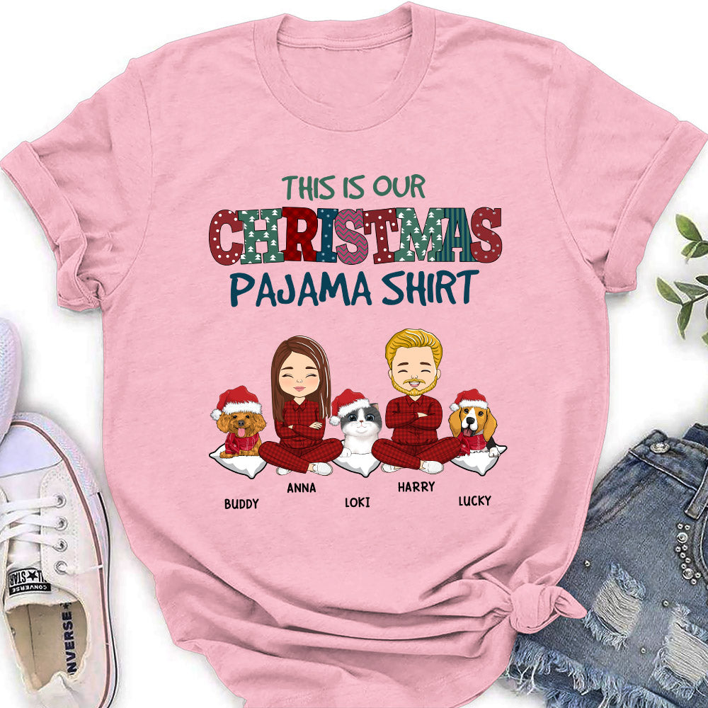 Personalized Custom Christmas Pajama Couple Women's T-shirt - Ideal Gift for Pet Lovers