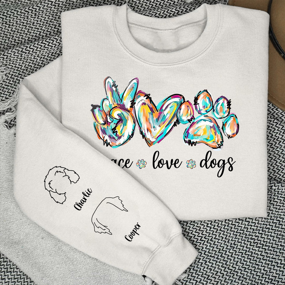 Peace Love Dog Colorful - Personalized Custom Unisex 8.0 oz Sweatshirt for Pet Lovers