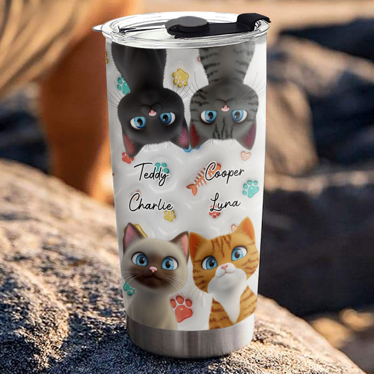 Adorable Customizable 3D Inflated Effect Cat - Themed Baby Tumbler for Personalized Style