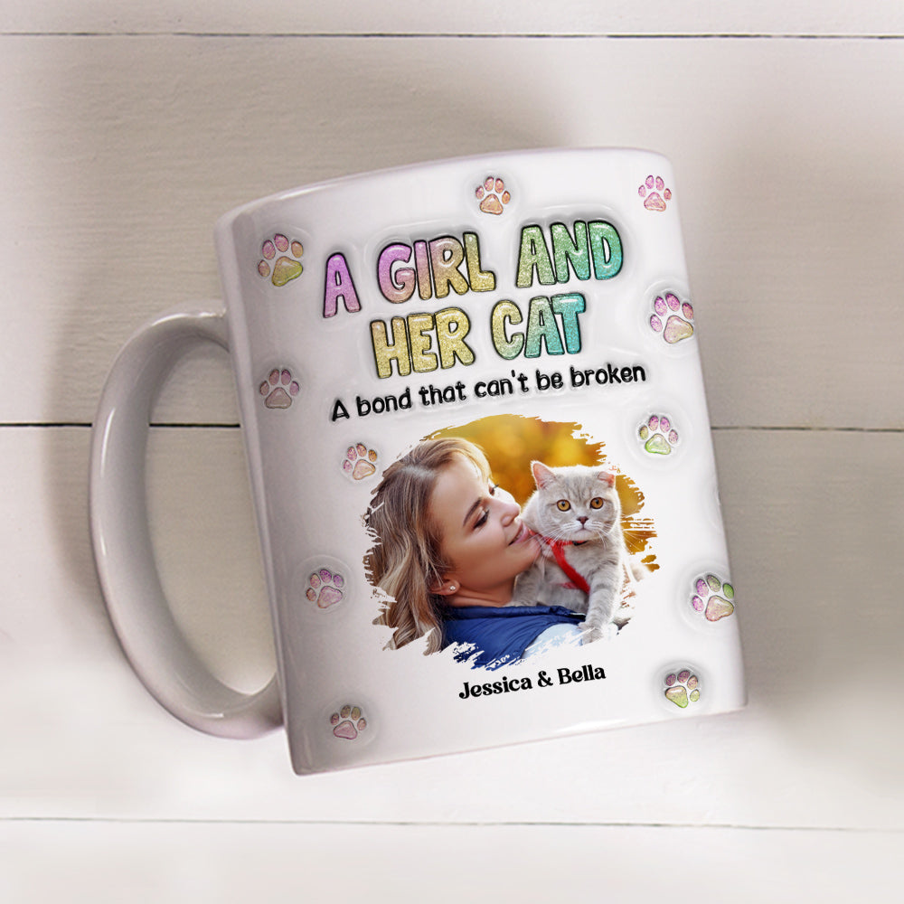Personalized Custom 3D Inflated Effect Mug with A Girl And Her Cat Photo