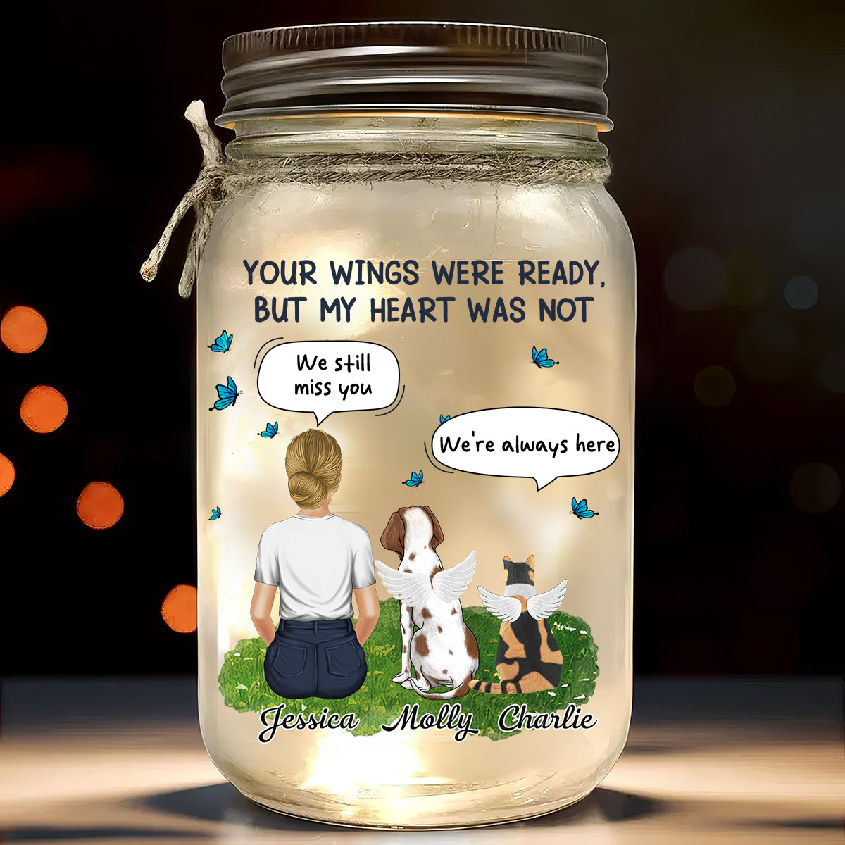 My Heart Was Not Ready To Lose You - Personalized Custom 16oz Mason Jar Light for Pet Lovers