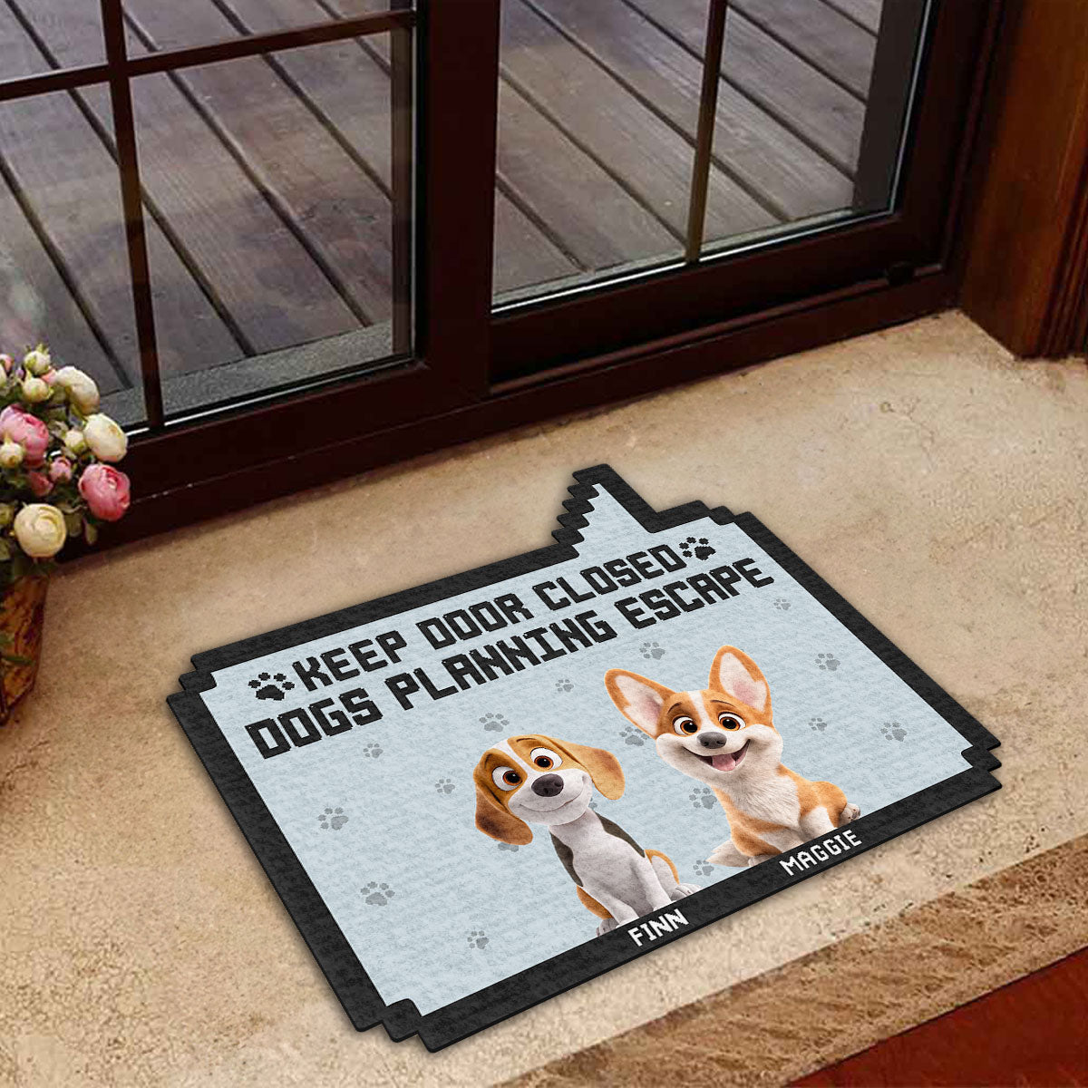 Personalized Custom 'Keep Door Closed Pixel' Doormat for Pet Lovers