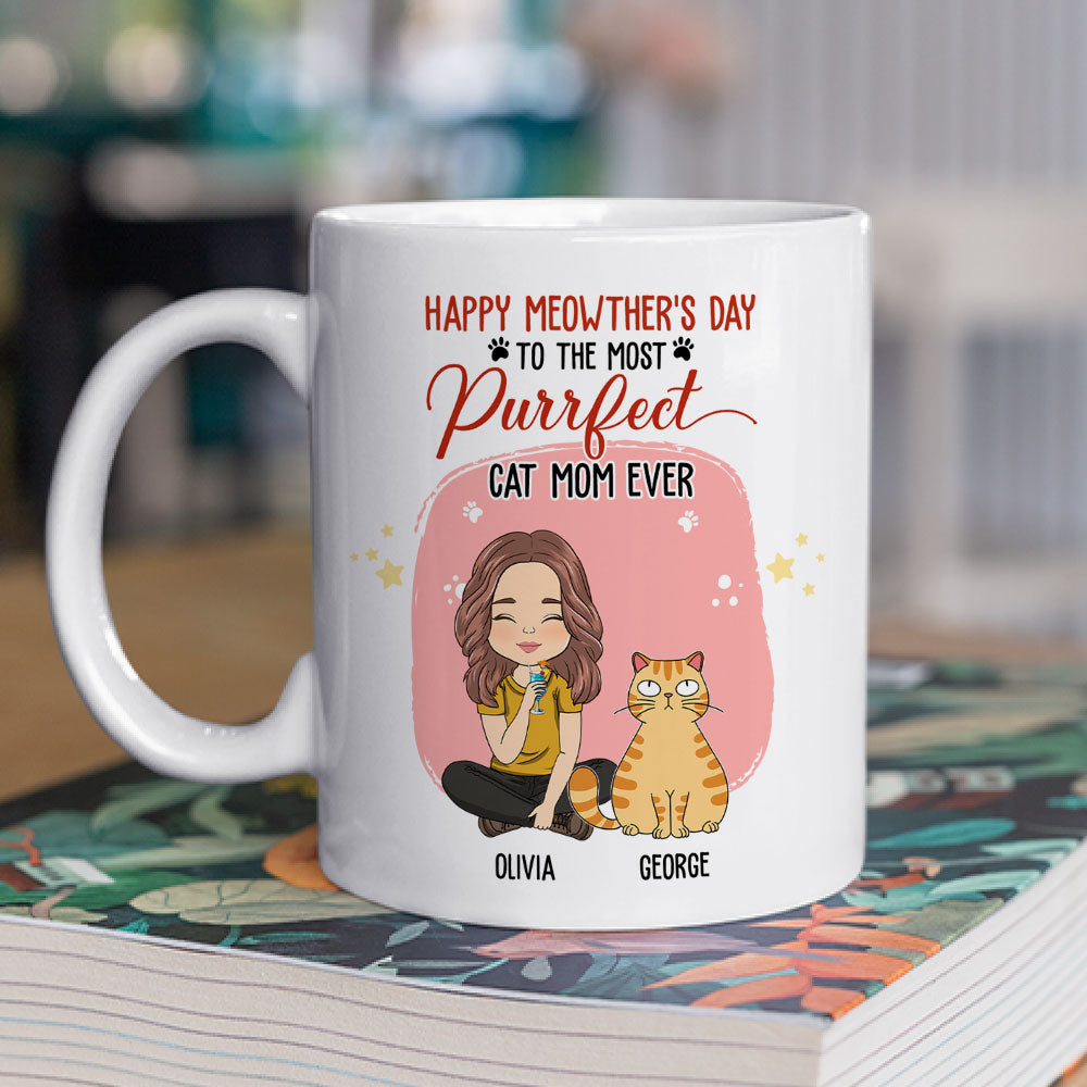 To The Most Purrfect Cat Mom - Unique Personalized Custom Ceramic Coffee Mug