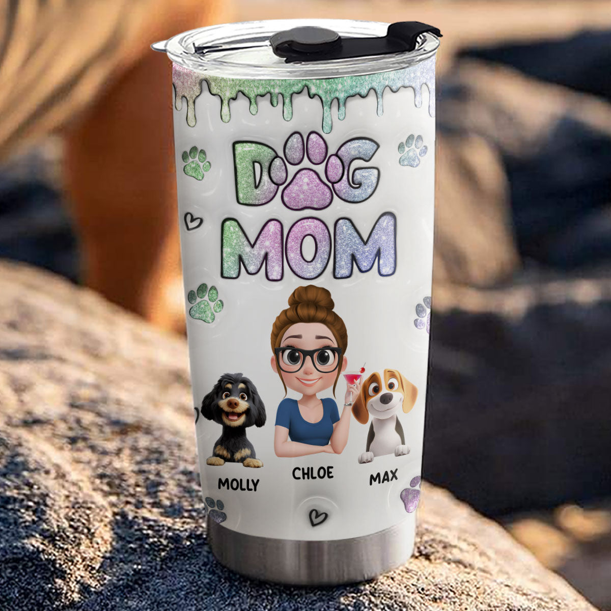 Adorable Chibi Dog Mom Version 2 - Personalized Custom 3D Inflated Effect 20oz Stainless Steel Tumbler for All Occasions