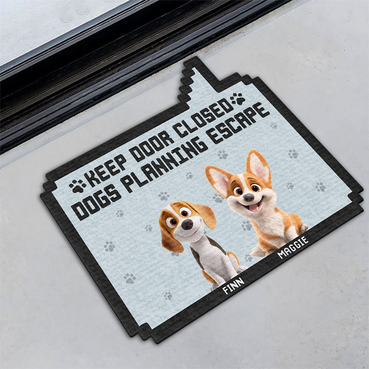 Personalized Custom 'Keep Door Closed Pixel' Doormat for Pet Lovers