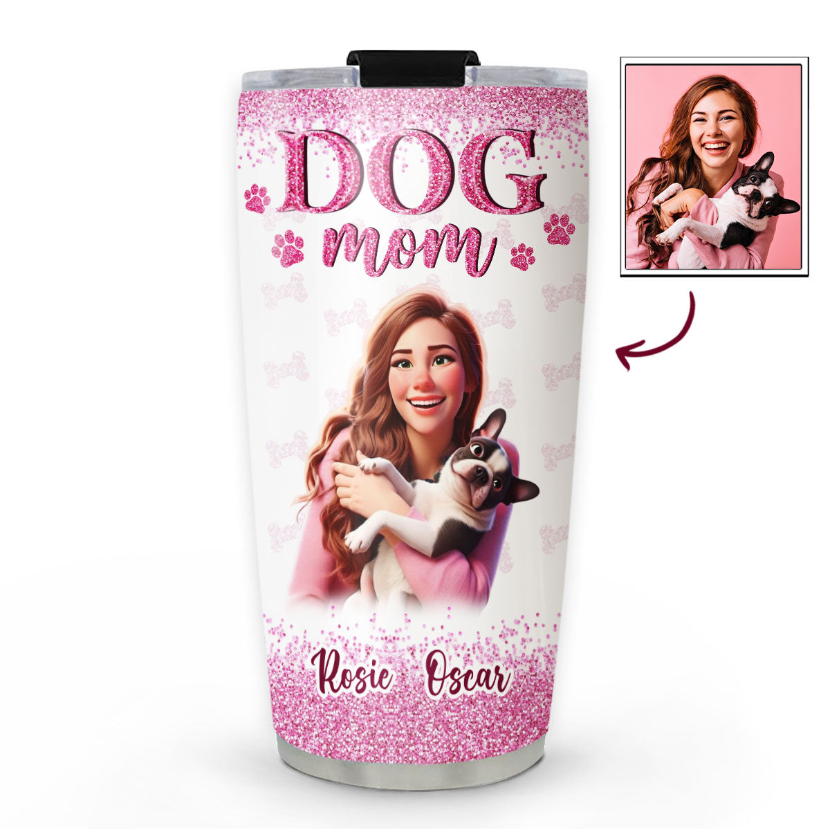 Customizable Dog Mom Cartoon Style Personalized Tumbler - 20oz