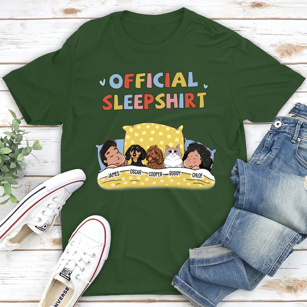 Personalized Custom Premium Sleeping Pet Sleepshirt Couple T-shirt - Ideal Gift for Pet Lovers