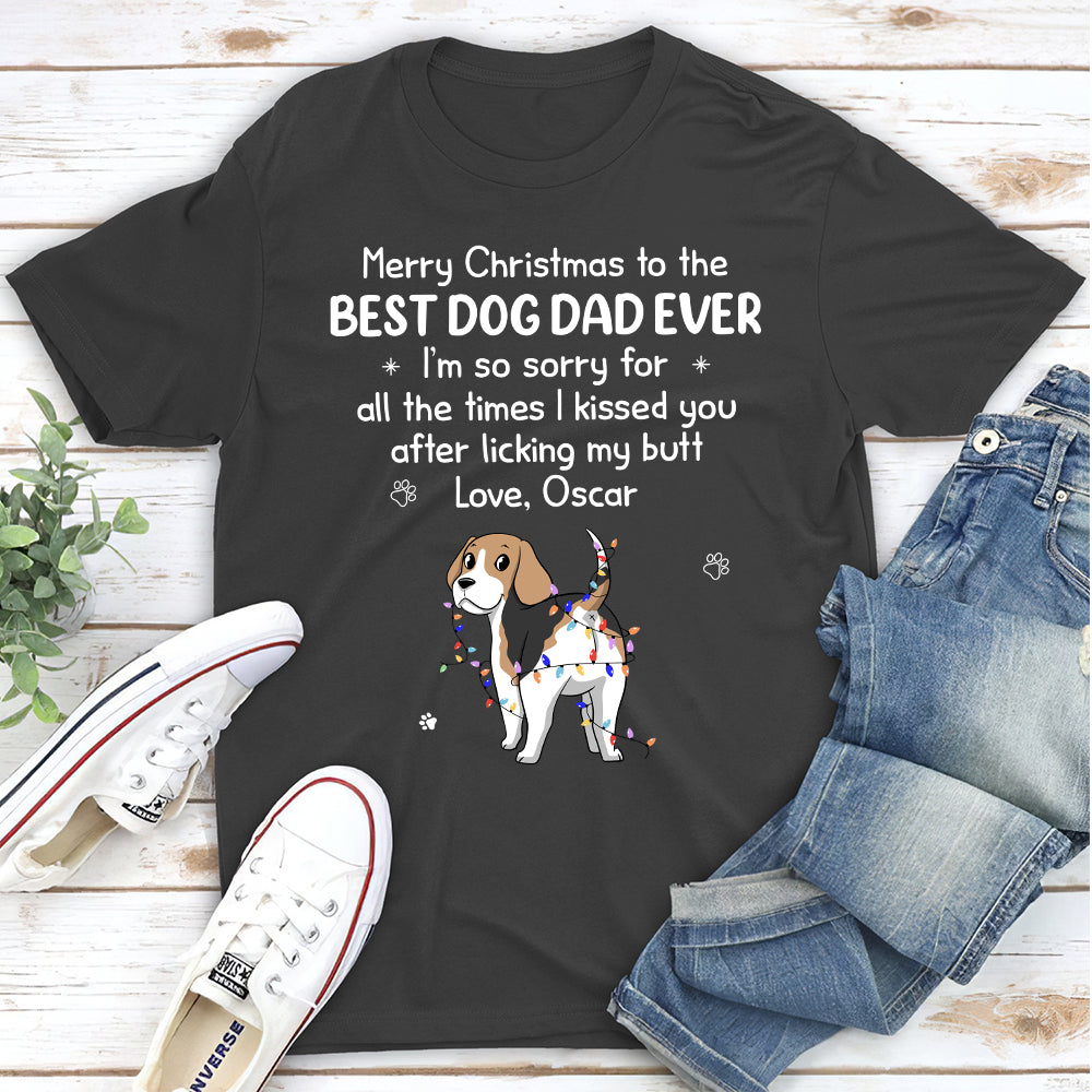 Merry Christmas I Kissed You - Personalized Custom Unisex 5.3 oz T-shirt for Pet Lovers
