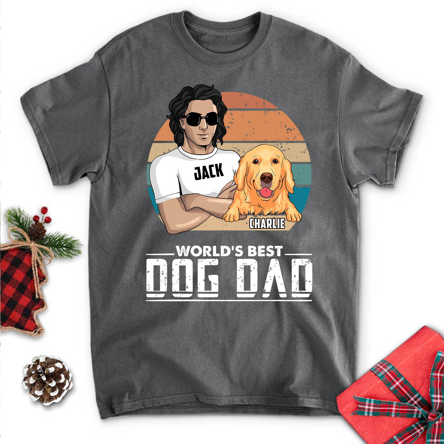 World's Best Dog Dad Retro - Personalized Custom Unisex 5.3 oz T-shirt for Pet Lovers