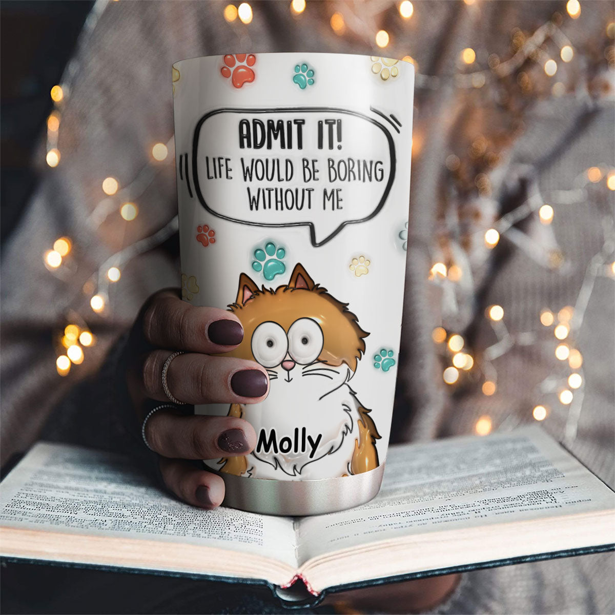 Adorable Personalized Custom 3D Inflated Effect Cat Tumbler - 20oz High - Quality Stainless Steel