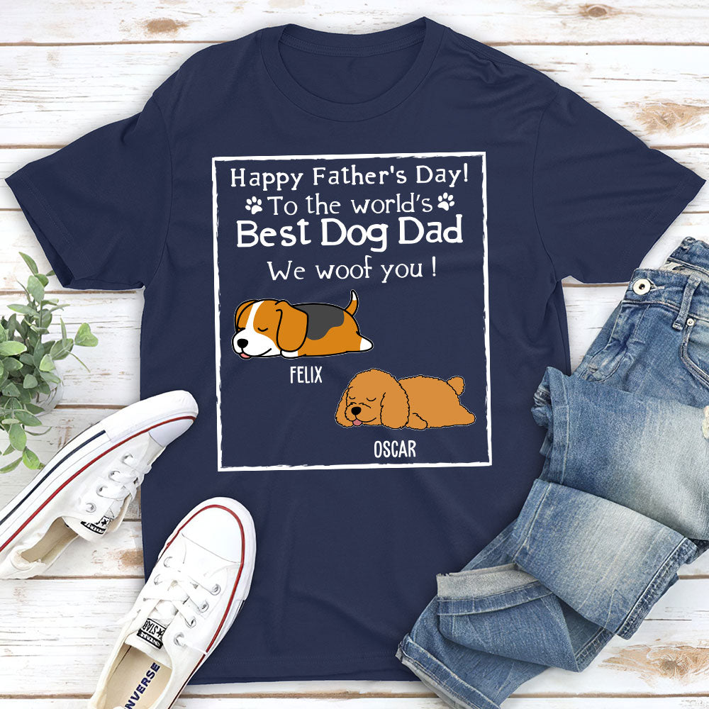 Woof Best Dog Dad Ever - Personalized Custom Unisex 5.3 oz T-shirt for Pet Lovers