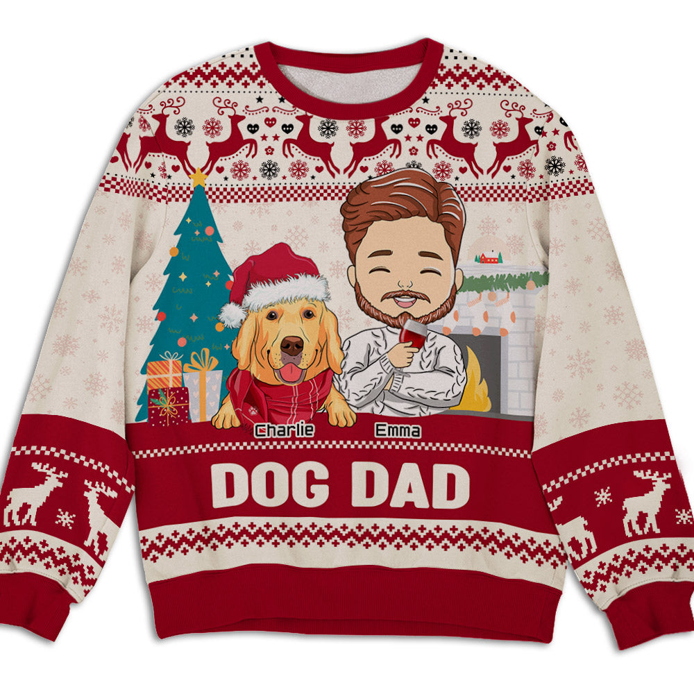 Dog Dad Pawlidays - Personalized Custom All-Over-Print Unisex 8.8 oz Polyester Blend Sweatshirt