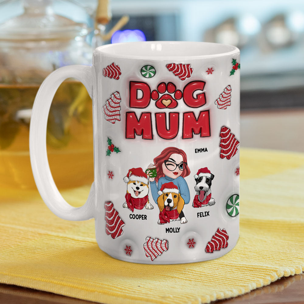Personalized Custom 3D Inflated Effect Dog Mom Christmas Cake Mug - 11oz & 15oz
