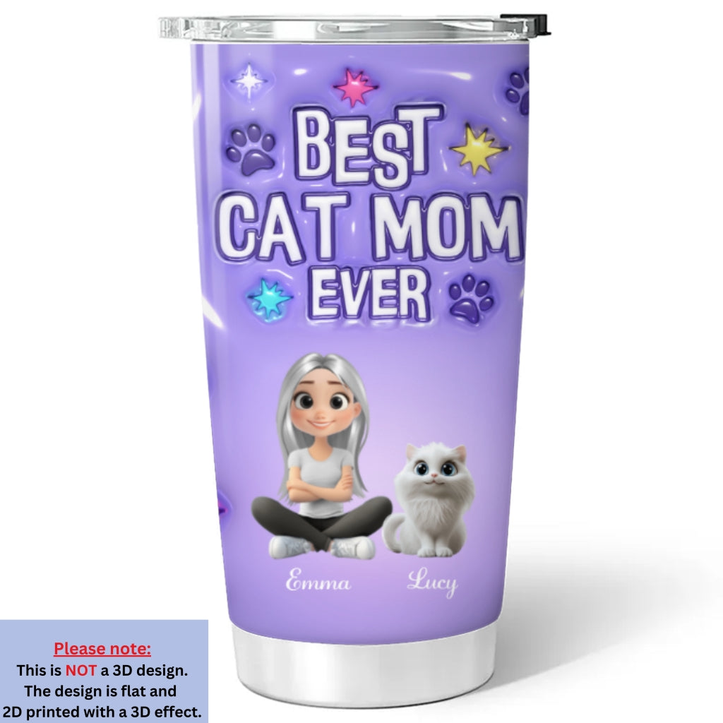 Cat Mom Power - Exclusive Personalized Custom 3D Inflated Effect 20oz Stainless Steel Tumbler