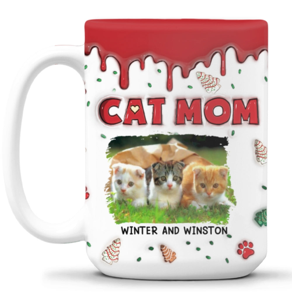 Personalized Custom 3D Inflated Effect Cat Mom Christmas Cake Photo Mug - 11oz & 15oz