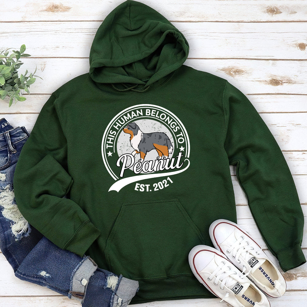Personalized Custom 'Human Belongs To Dog' Unisex 8.0 oz Hoodie - Ideal Gift for Pet Lovers