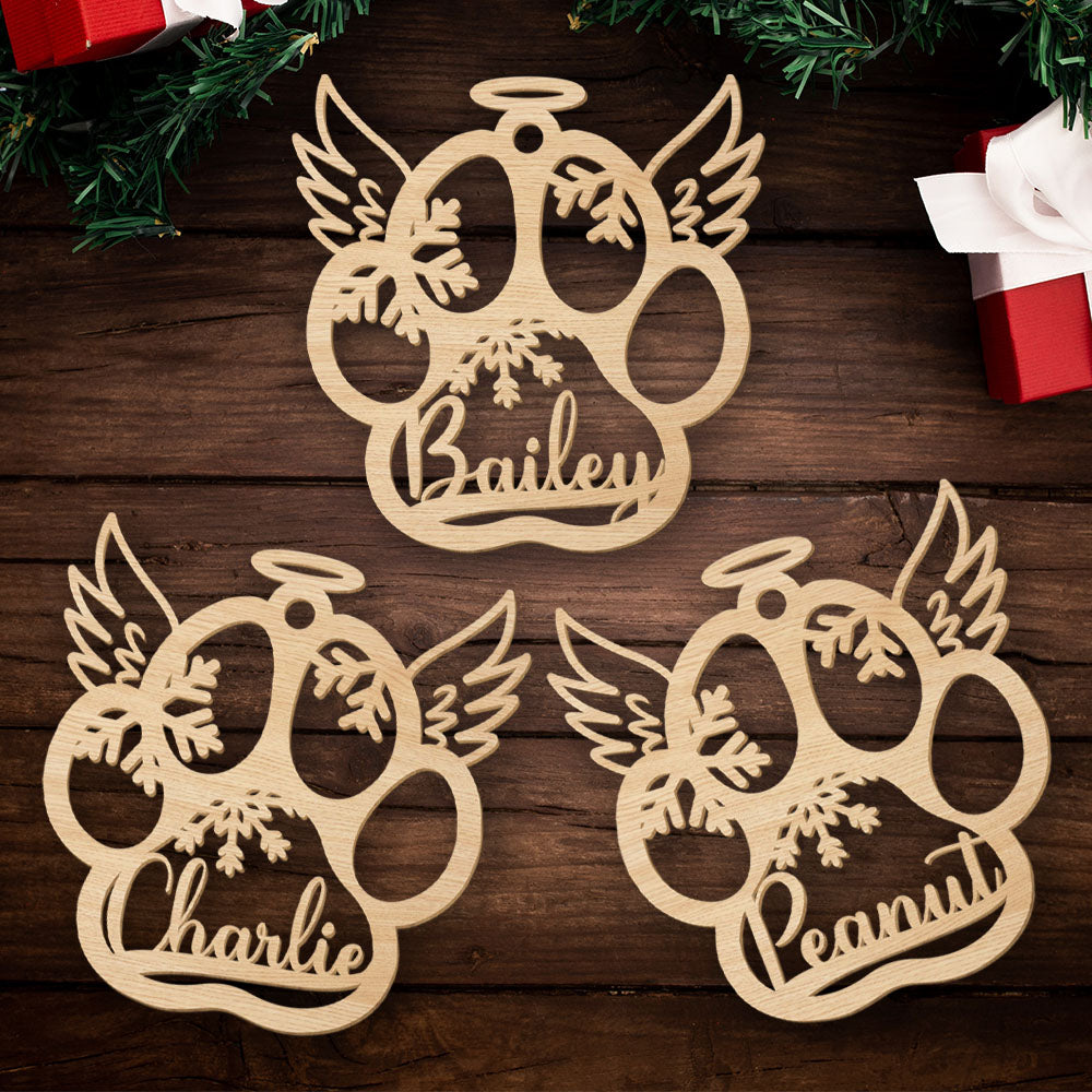 Personalized Custom 1 - Layered Dog Paw And Wings Wood Christmas Ornament for Pet Lovers