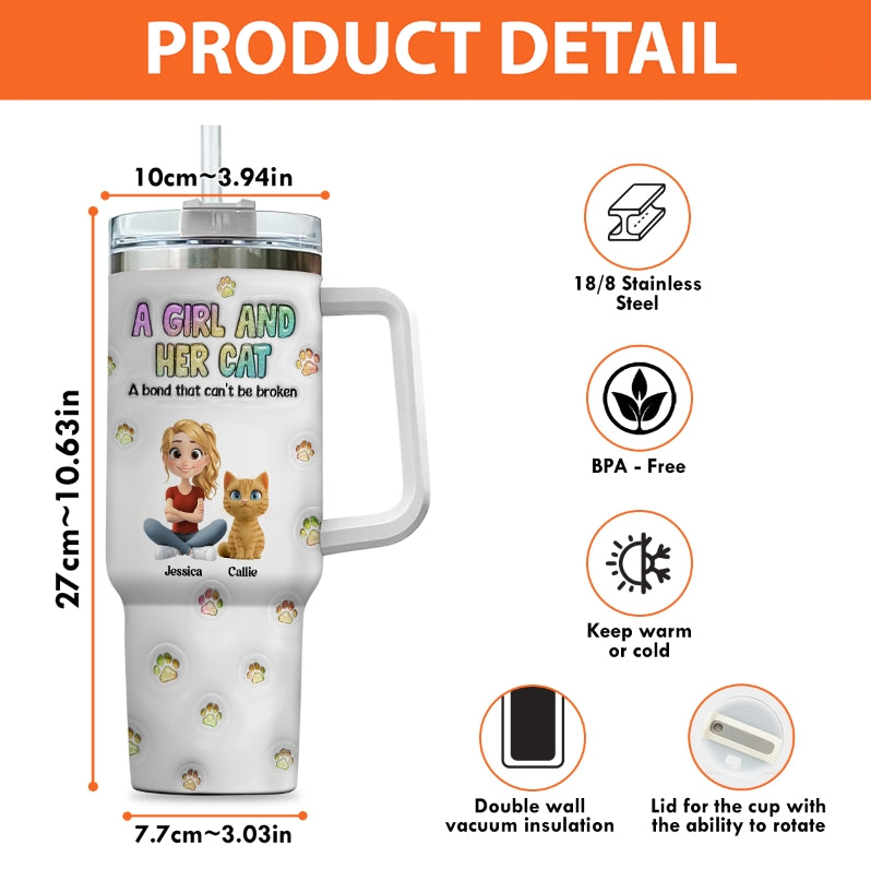 Personalized Custom 3D Inflated Effect Tumbler: A Girl And Her Cat Design