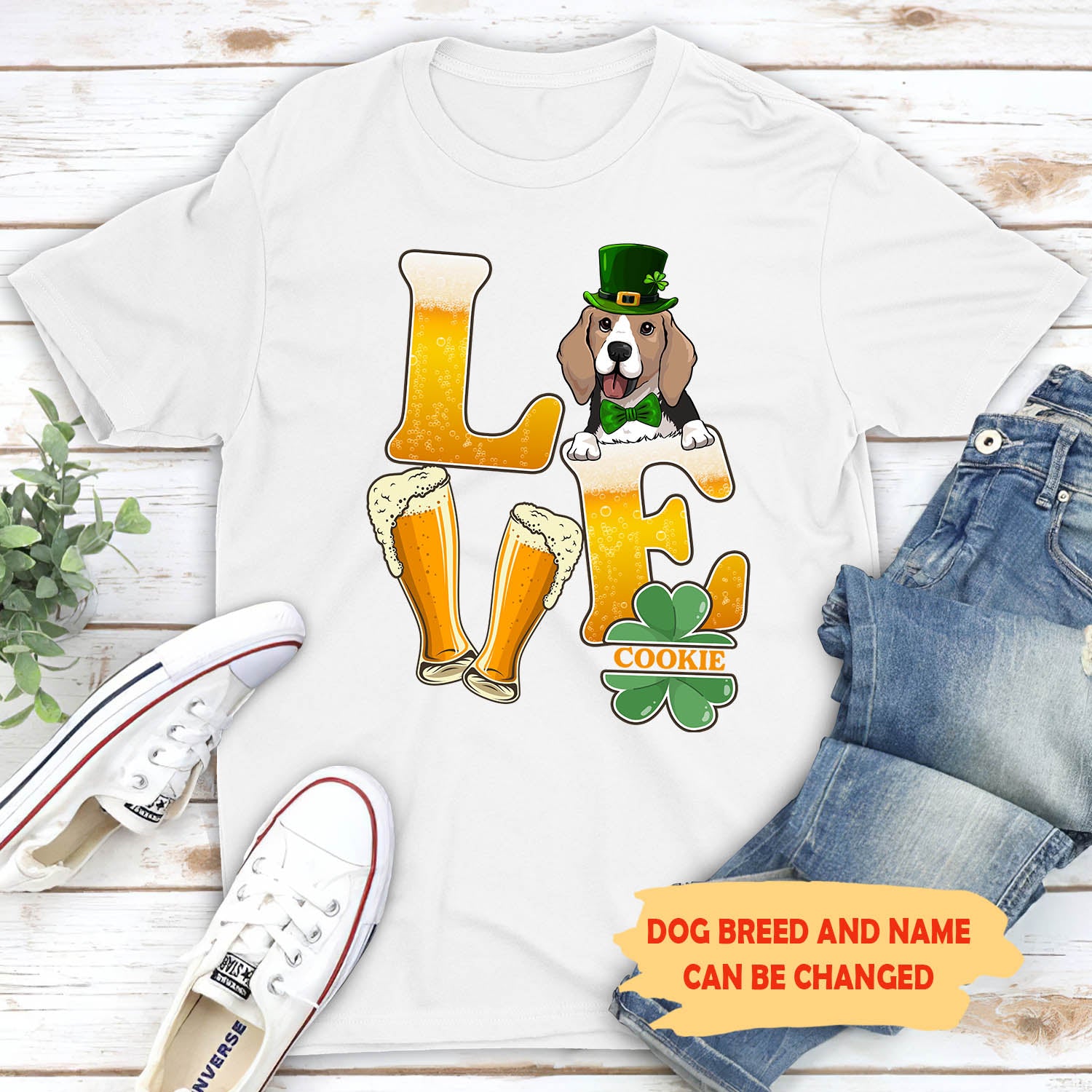 St. Patrick's Day - Beer Love Dog Personalized Custom Unisex 5.3 oz T-shirt