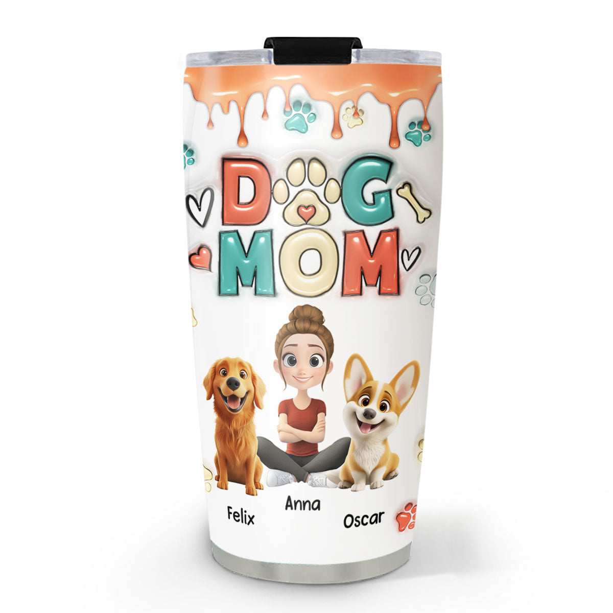 Adorable Custom 3D Inflated Effect Tumbler for Dog Moms - Personalized Design