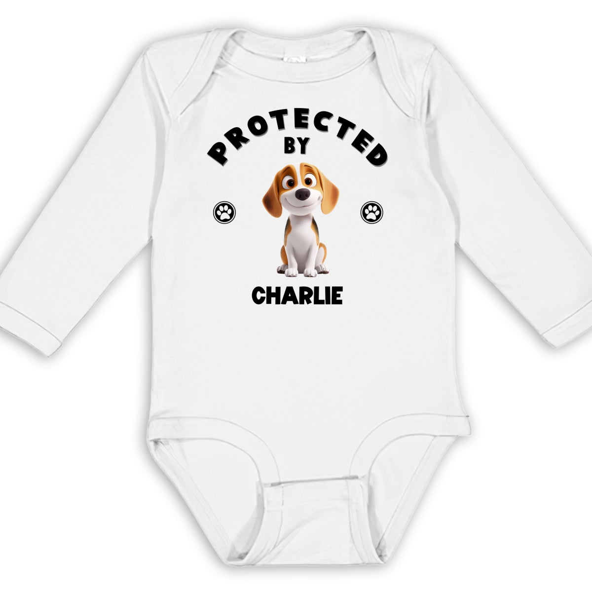 Unique Personalized Custom Long Sleeve Baby Onesie - Human Protected By Dogs