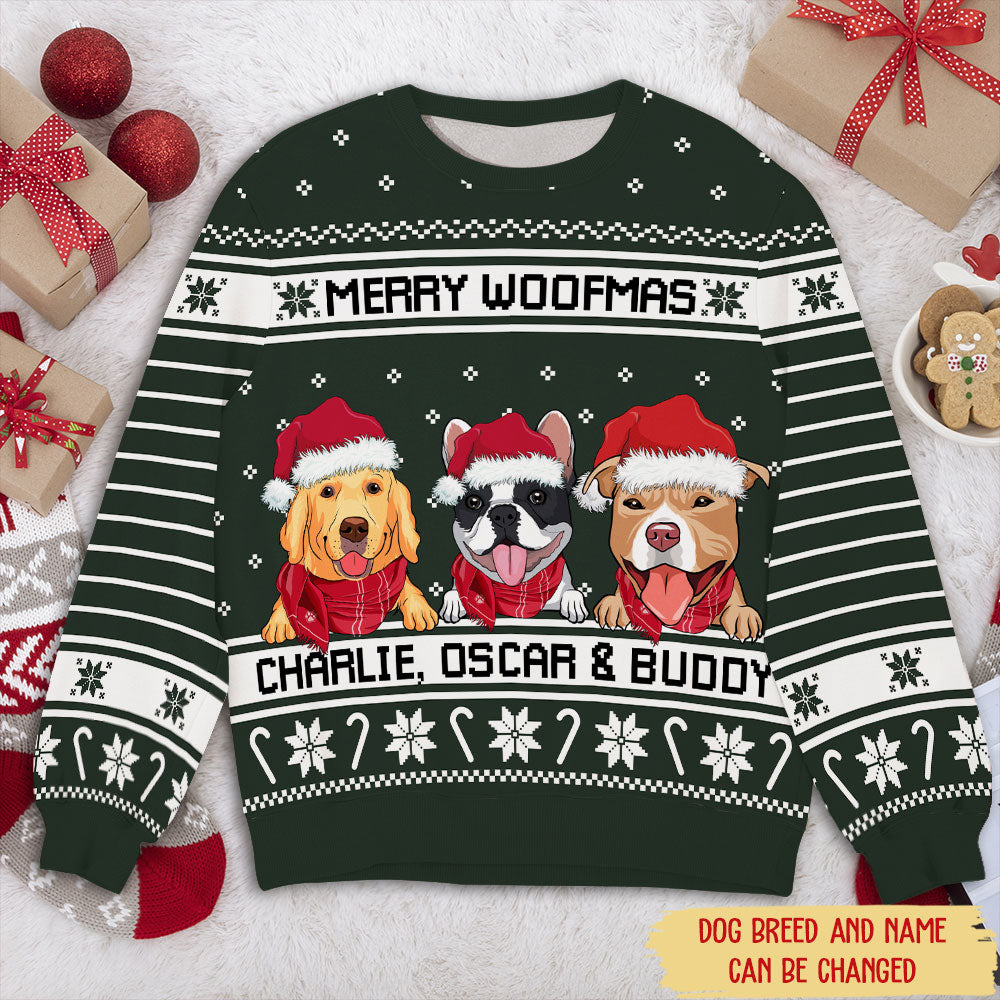 Merry Woofmas 1 - Personalized Custom All-Over-Print Unisex 8.8 oz Polyester Blend Sweatshirt for Pet Lovers