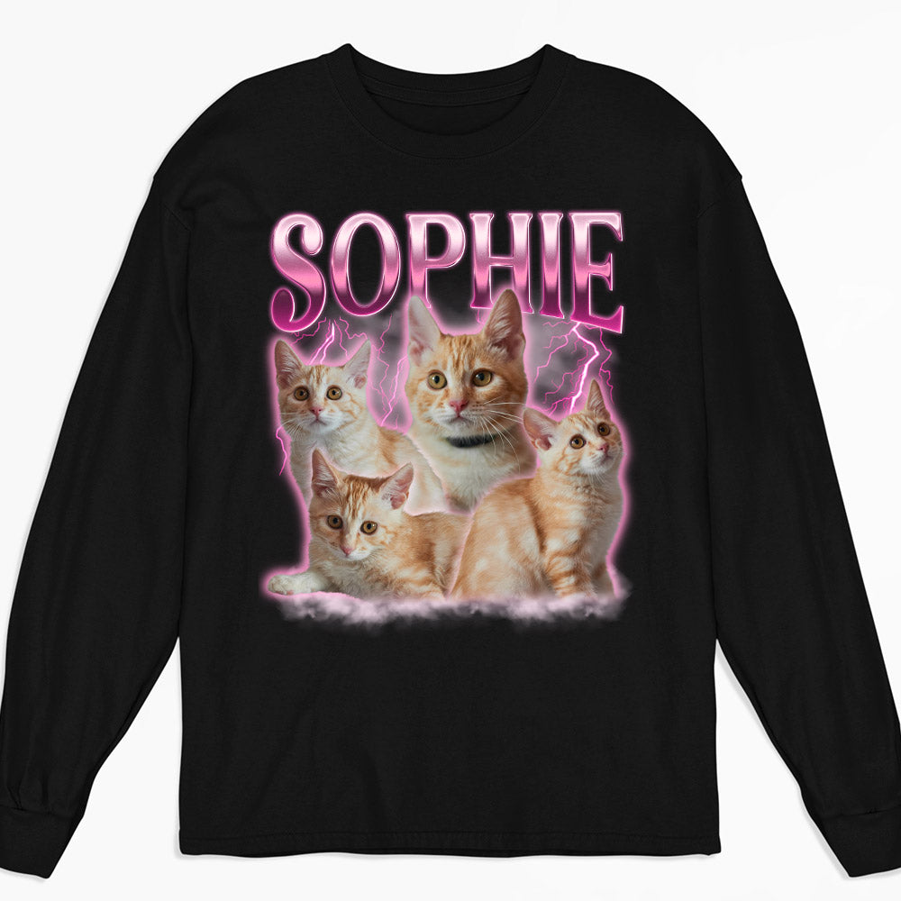 Custom Pet Face Vintage Version 3 - Personalized Custom Unisex 6.0 oz Long Sleeve T-shirt for Pet Lovers