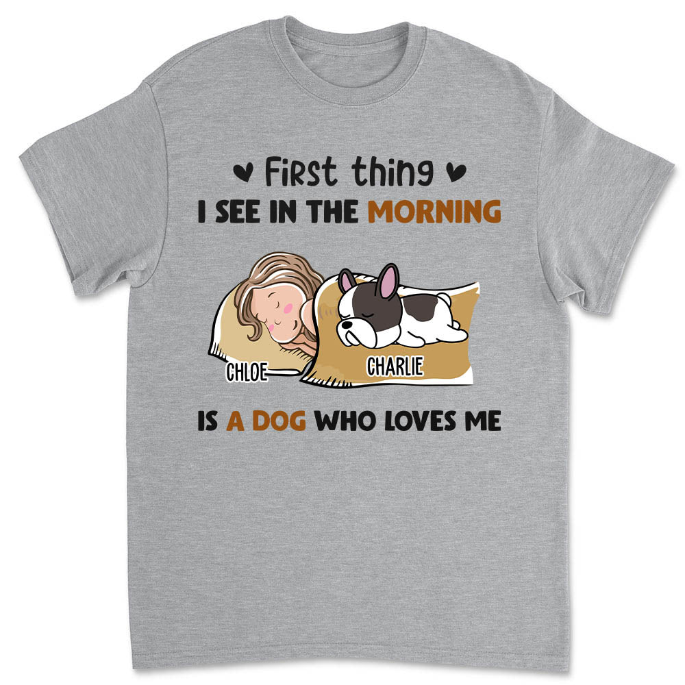 Morning First Thing - Personalized Custom Premium Men's 4.2 oz T-shirt for Pet Lovers