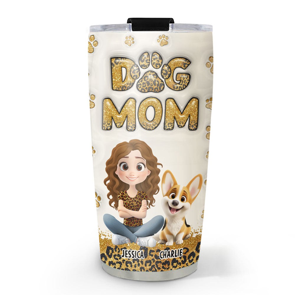 Dog Mom Leopard - Personalized Custom 3D Inflated Effect 20oz Stainless Steel Tumbler
