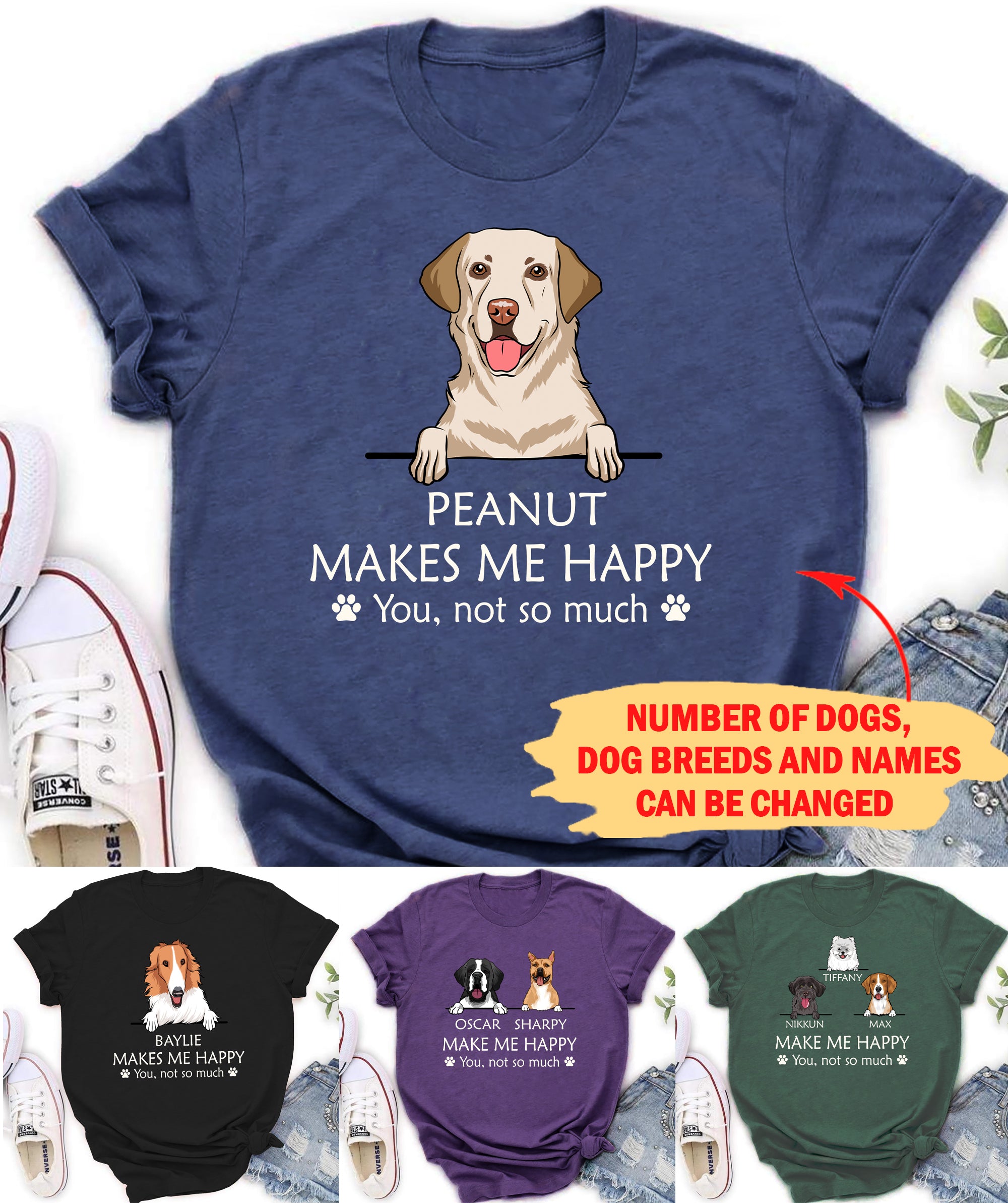 Dogs Make Me Happy - Personalized Custom Unisex 5.3 oz T-shirt