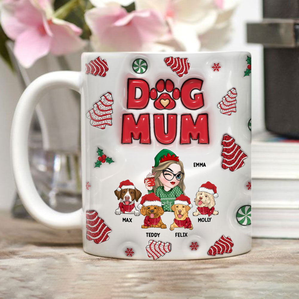 Personalized Custom 3D Inflated Effect Dog Mom Christmas Cake Mug - 11oz & 15oz