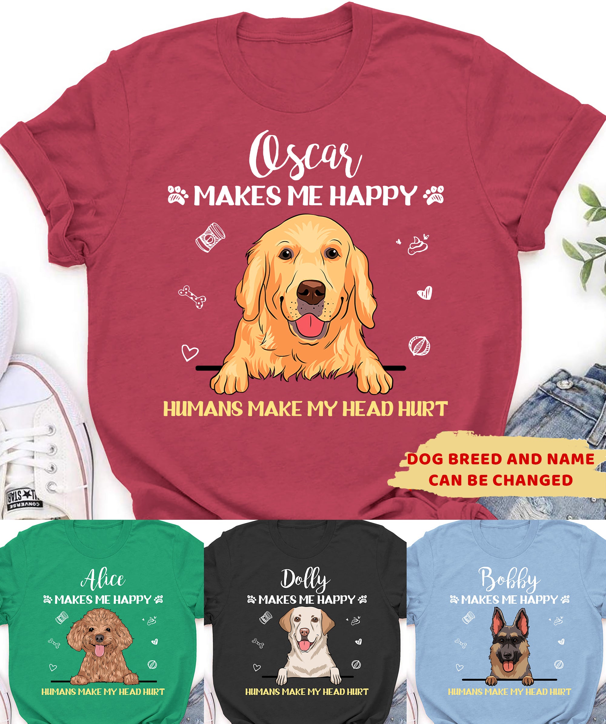 Dogs Make Me Happy, Humans Make My Head Hurt - Personalized Custom Premium Men's T-shirt for Pet Lovers