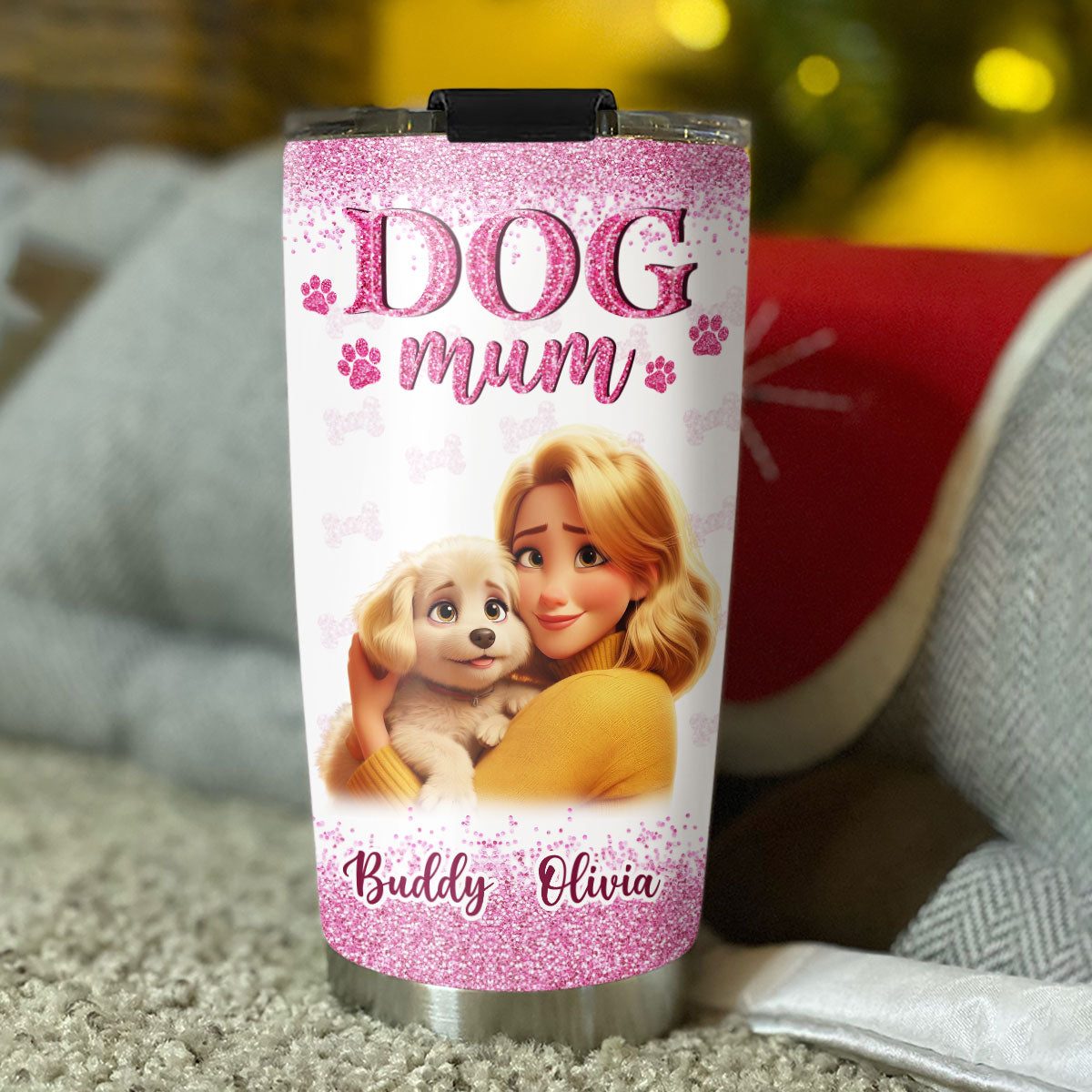 Customizable Dog Mom Cartoon Style Personalized Tumbler - 20oz