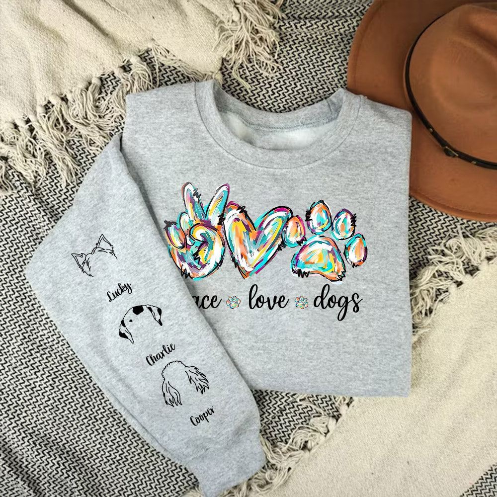 Peace Love Dog Colorful - Personalized Custom Unisex 8.0 oz Sweatshirt for Pet Lovers