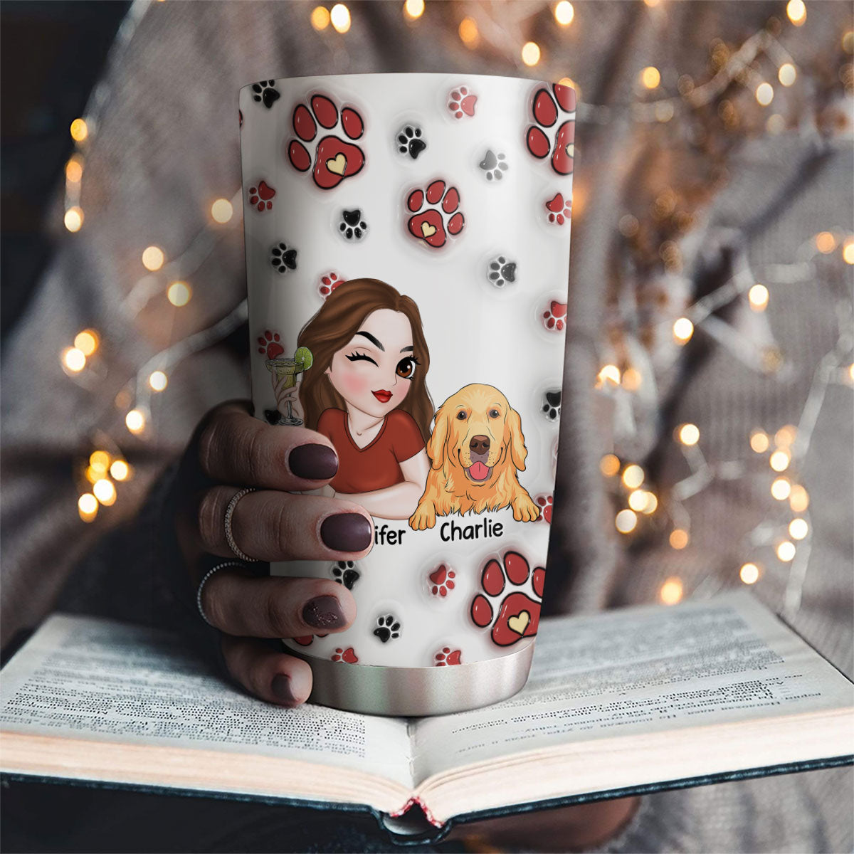 Love Dog Family - Personalized Custom 3D Inflated Effect 20oz Stainless Steel Tumbler for Cold and Hot Drinks