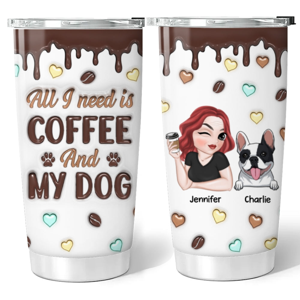 Unique Personalized Custom 3D Inflated Coffee And Dog Tumbler - 20oz High - Quality Stainless Steel