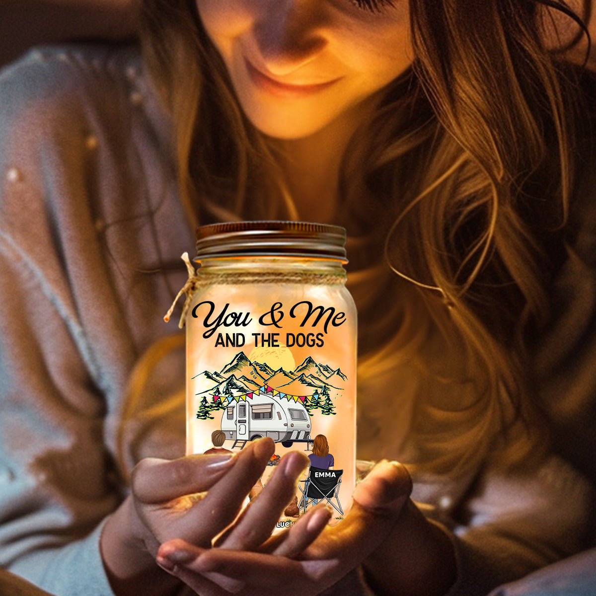 You & Me And The Dogs - Personalized Custom 16oz Mason Jar Light for Pet Lovers