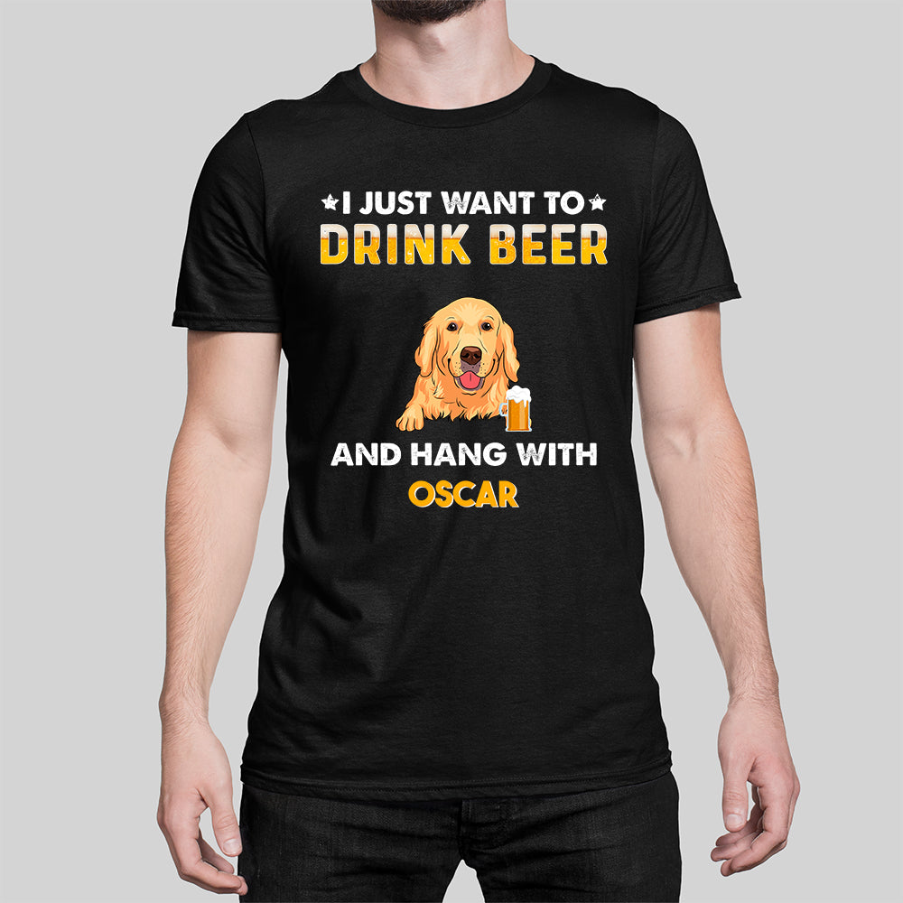 Personalized Custom Unisex 'Drink Beer And Hang With Dog' T-shirt - 5.3 oz