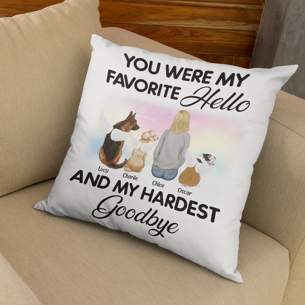 Favorite Hello And My Hardest Goodbye - Personalized Custom Throw Pillow for Pet Lovers, 12' x 12' and 18' x 18'