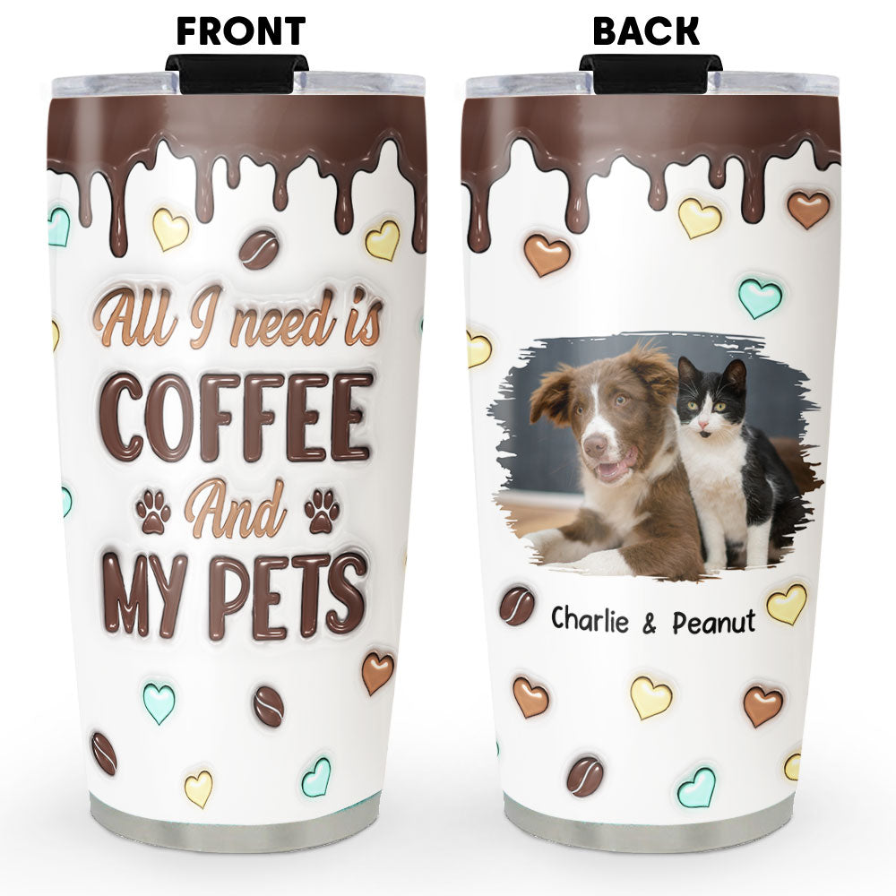 Unique Personalized Custom 3D Inflated Coffee And Pet Photo Tumbler - 20oz High - Quality Stainless Steel