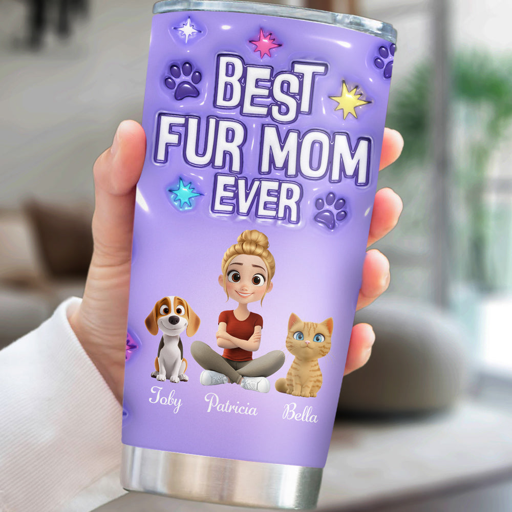 Pet Mom Power - Personalized Custom 3D Inflated Effect 20oz Stainless Steel Tumbler for Ultimate Drink Insulation