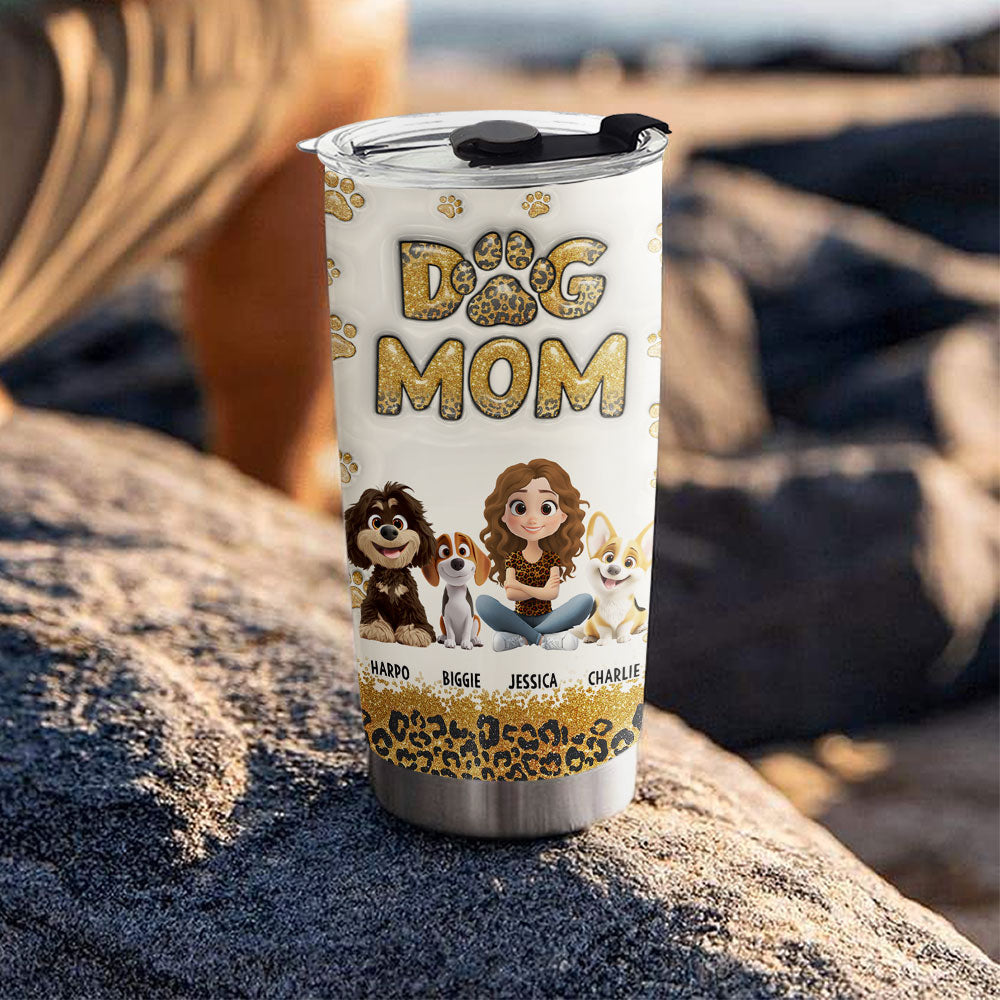 Dog Mom Leopard - Personalized Custom 3D Inflated Effect 20oz Stainless Steel Tumbler
