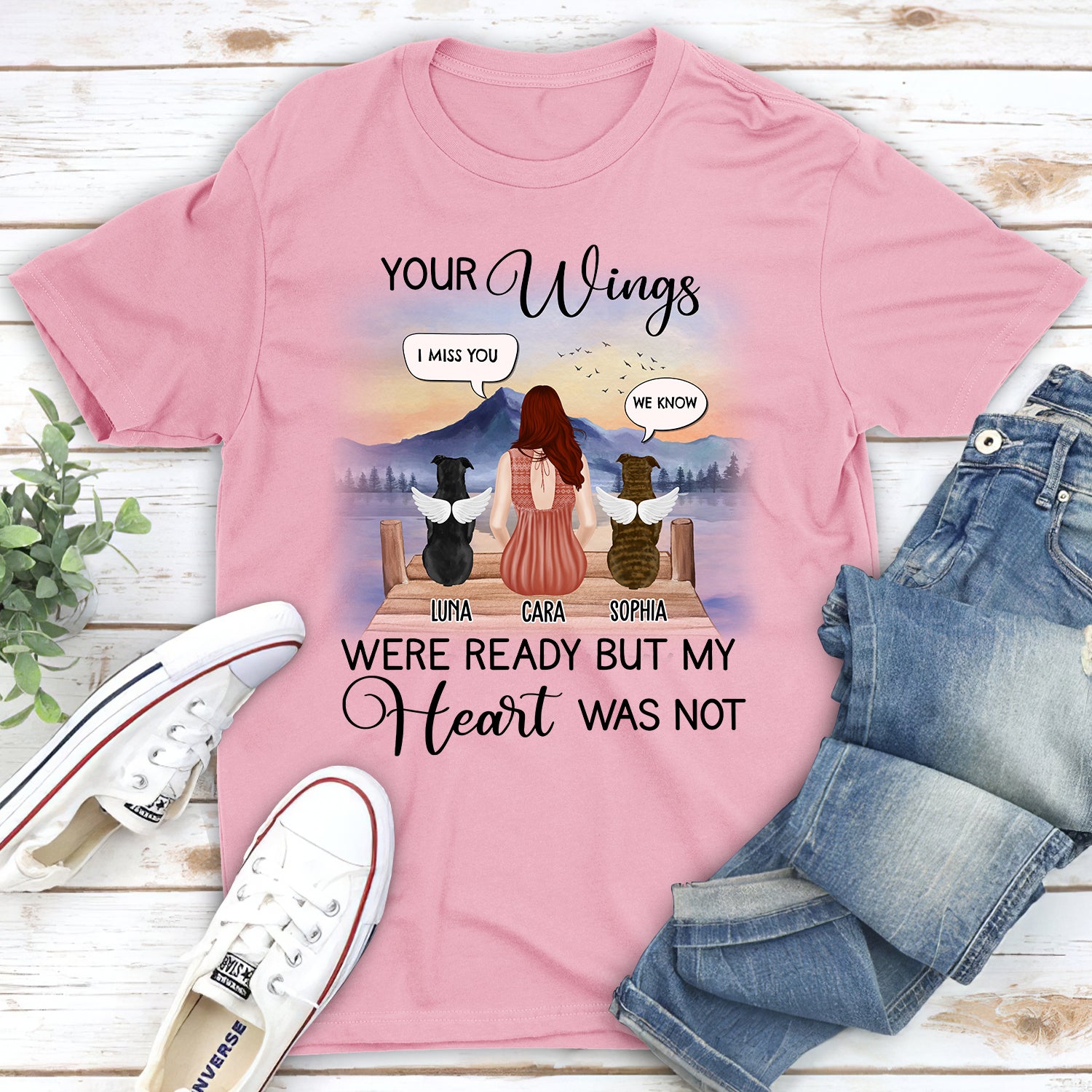 Personalized Custom Unisex 5.3 oz Your Wings Were Ready Speech Memorial T-shirt for Pet Lovers