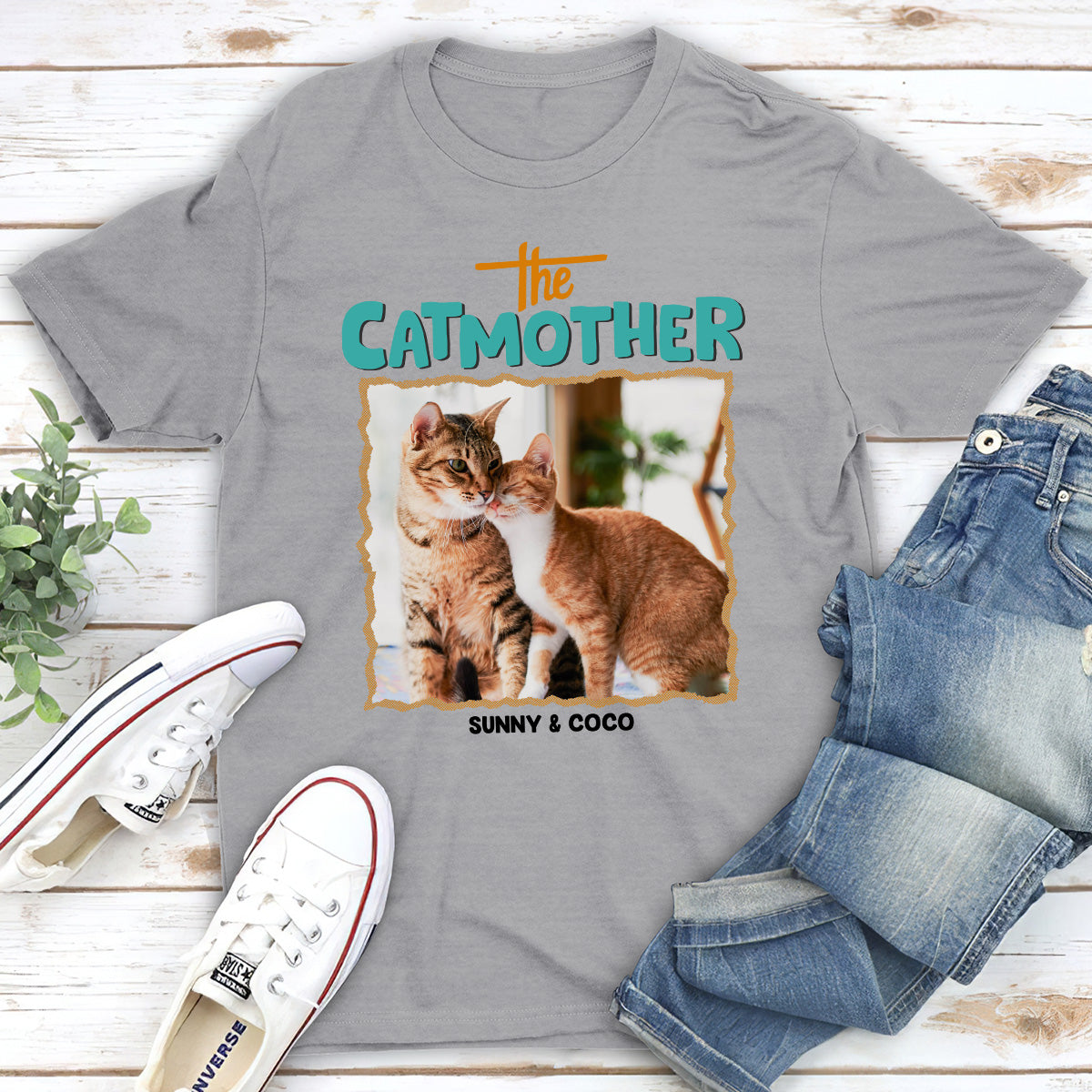 Pixel Cat Mom Photo - Personalized Custom Unisex 5.3 oz T-shirt for Pet Lovers